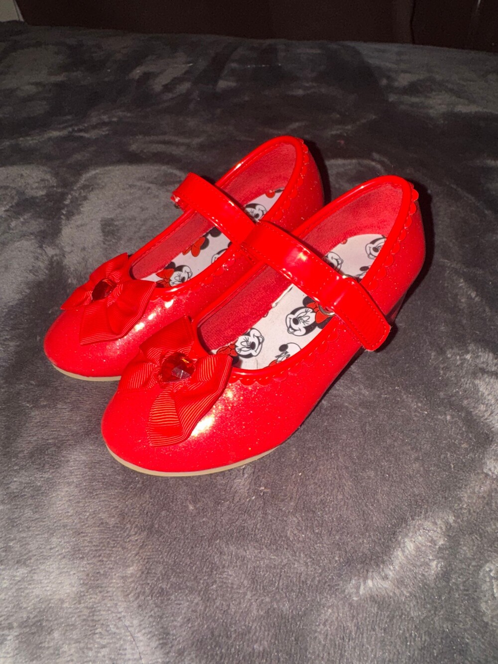 Minnie Mouse Girls Shoes Size 10 Red Glitter Mary Jane Bow Flats